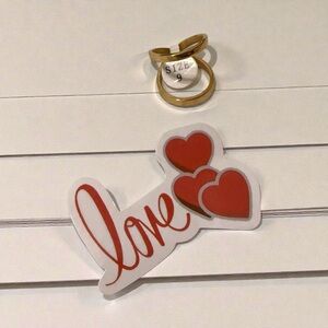 Gold Tone Stainless Steel Ring with Red Heart Love Sticker Size 9